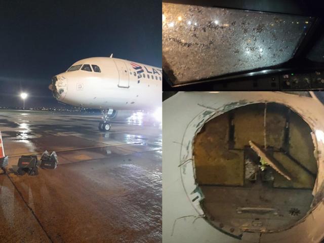 一空客飞机遭狂风雨告急下降巴拉圭！机头受损，挡风玻璃破裂