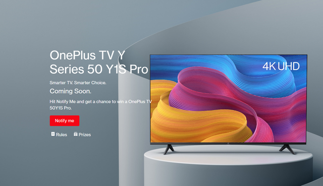 一加 Y1S Pro 电视将推出 50 英寸版，已上线印度官网