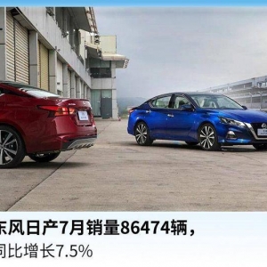 东风日产7月销量86474辆，同比增长7.5%