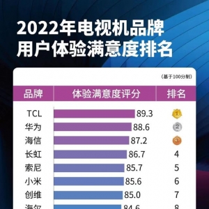 2022中国电视品牌用户满意度调查报告：TCL又夺冠