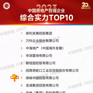 2023房地产百强企业榜单发布，绿城中国蝉联综合实力TOP10