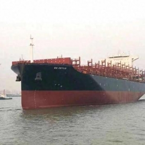 外高桥口岸新年交付首艘船舶“天鲸座”，系7000箱集装箱船