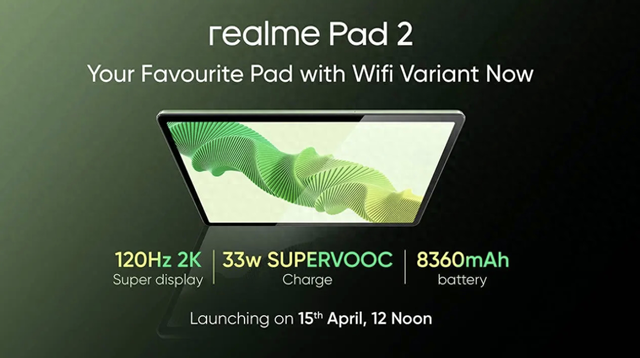 realme Pad 2平板电脑Wi-Fi版外洋推出：2K屏、Helio G99